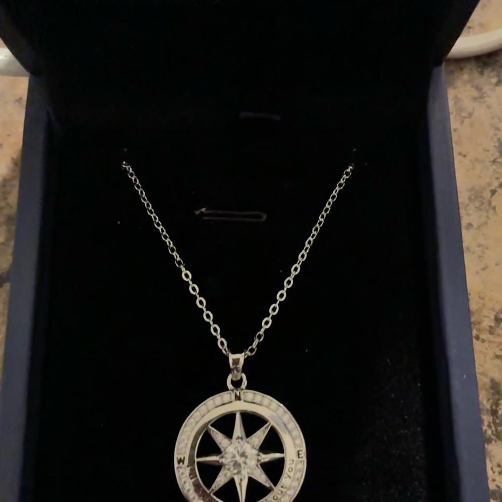 Sterling Silver Compass Star Pendant Necklace - Women Jewelry